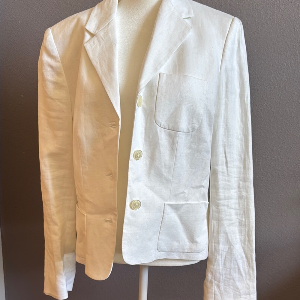 CHAPS | White 100% Linen Blazer Classic Structured Suit Jacket | Size Small